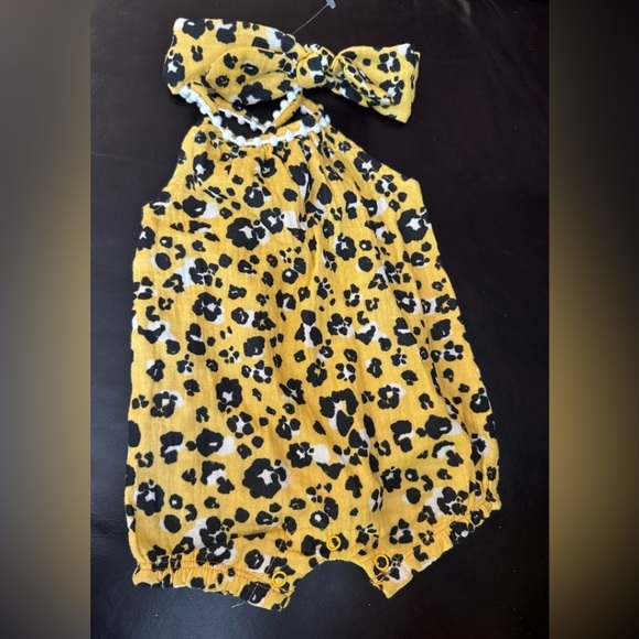 Mud pie mudpie yellow animal print leopard NEW NWT 0-3 months baby girl onesie - Picture 1 of 4